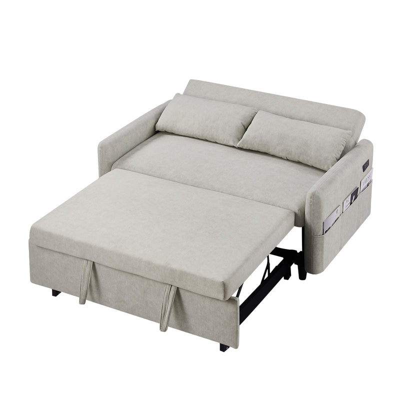 Pull Out Sleep Sofa Bed Loveseats Sofa Couch With Adjsutable Backrest, Storage Pockets, 2 Soft Pillows, USB Ports For Living Room, Bedroom, Apartment, Office