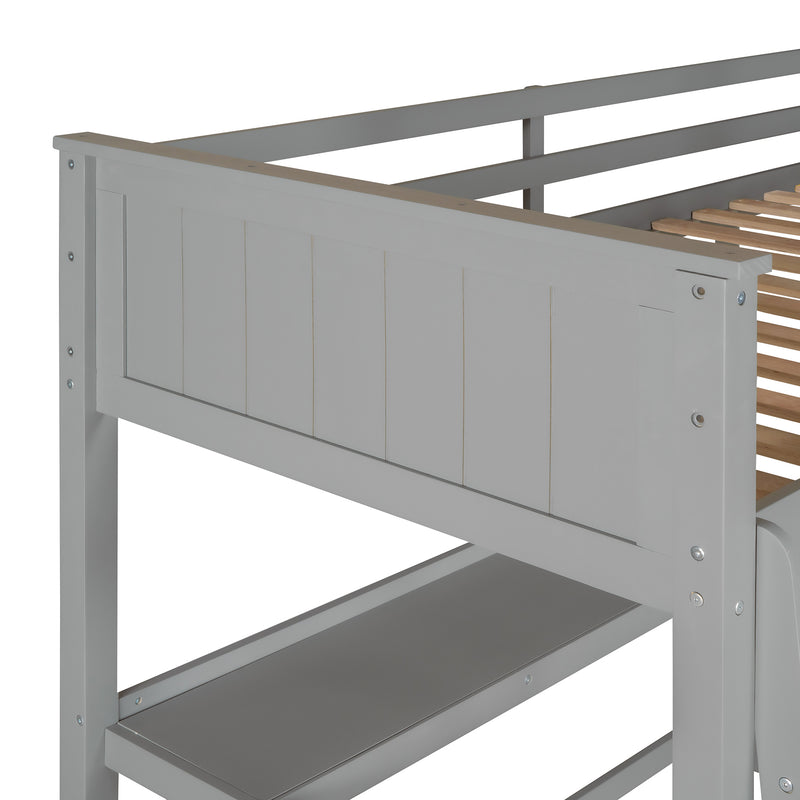 Twin size Loft Bed with Drawers and Desk, Wooden Loft Bed with Shelves - Gray(OLD SKU: LT001530AAE)