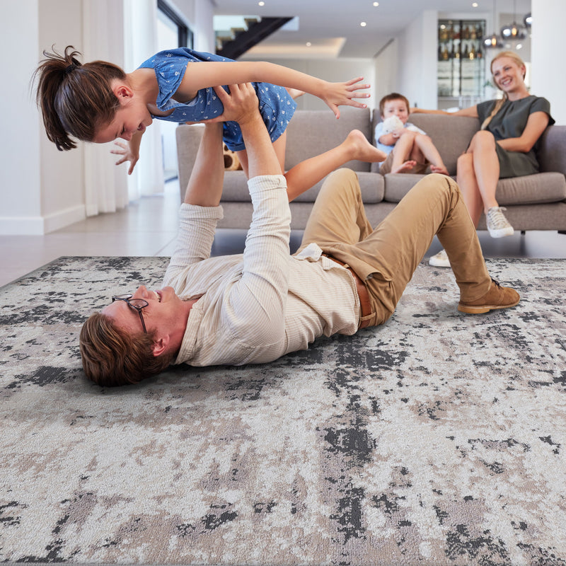 5' x 7' Abstract Non-Shedding Living Room Bedroom Dining Home Office Stylish And Stain Resistant Area Rug - Cream / Brown