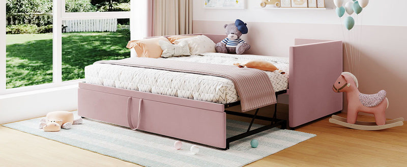 Twin Size Upholstered Daybed With Pop Up Trundle