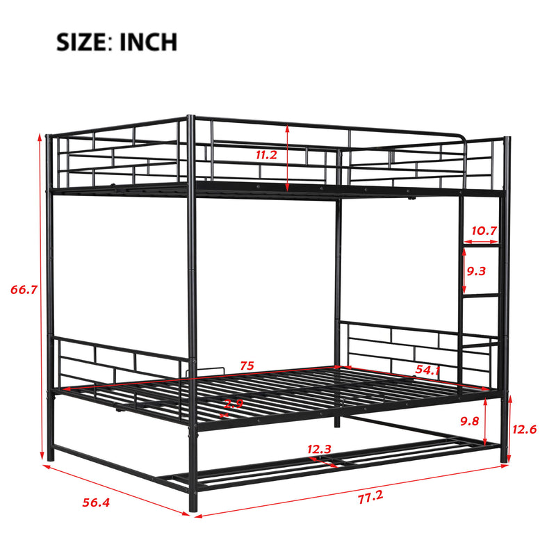 Full Over Full Metal Bunk Bed With Shelf And Guardrails