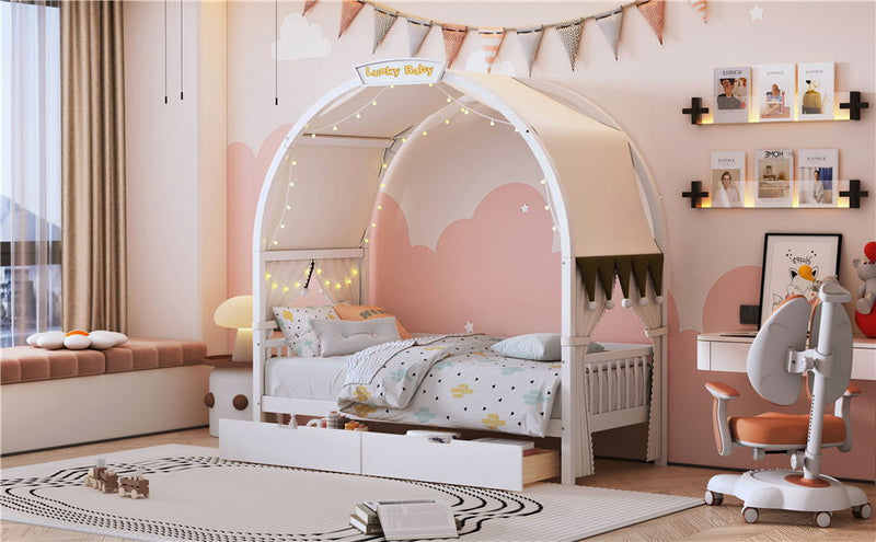 Bed With Arched Roof And 2 Drawers