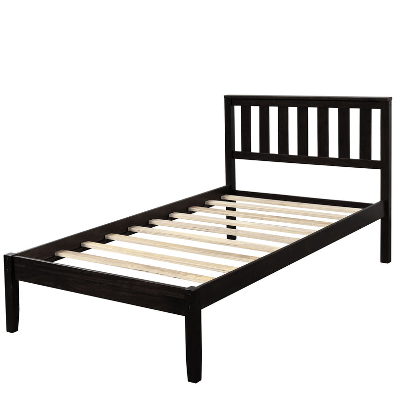 Twin Platform Bed With Headboard / Wood Slat Support - Espresso