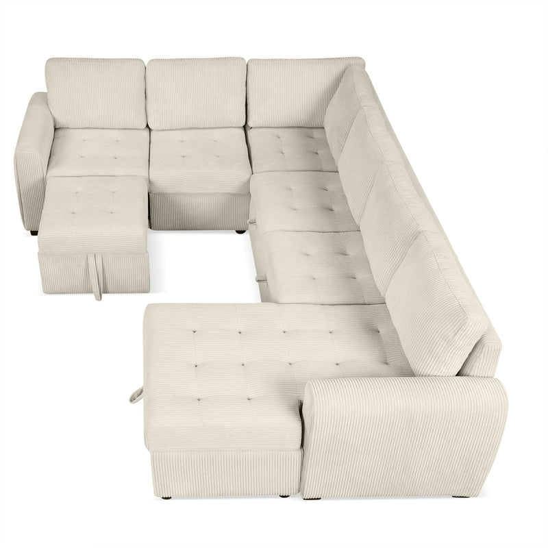 U-Shaped Sofa Sectional Sofa Pull-Out Sofa Bed With A Storage Chaise Lounge, Charging Devices For Living Room - Beige