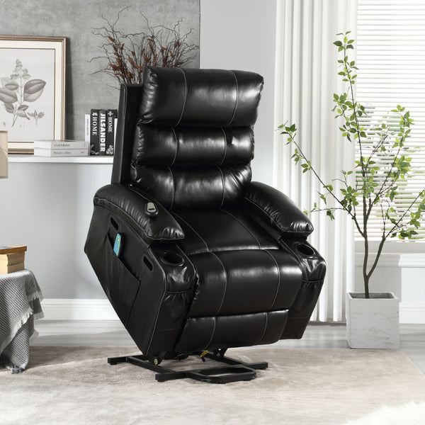 Large Size Electric Power Lift Recliner Chair Sofa For Elderly, 8 Point Vibration Massage And Lumber Heat, Remote Control, Side Pockets And Cup Holders