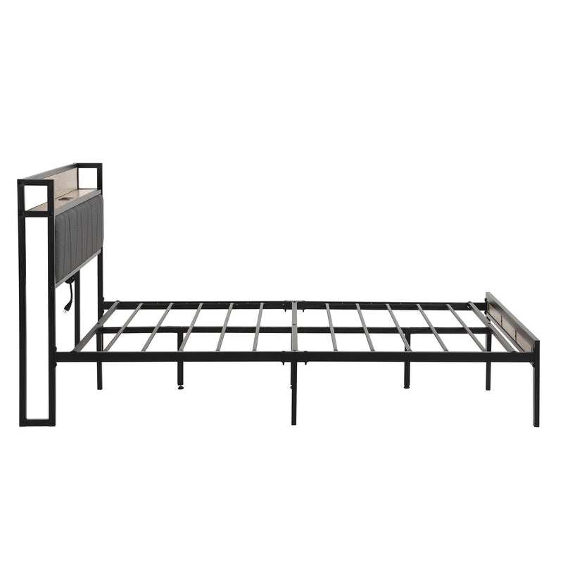 Metal Platform Bed Frame With Upholsteryolstery Storage Function Headboard And USB Liner And Footboard With Drawers, No Box Spring Needed, Large Under Bed Storage