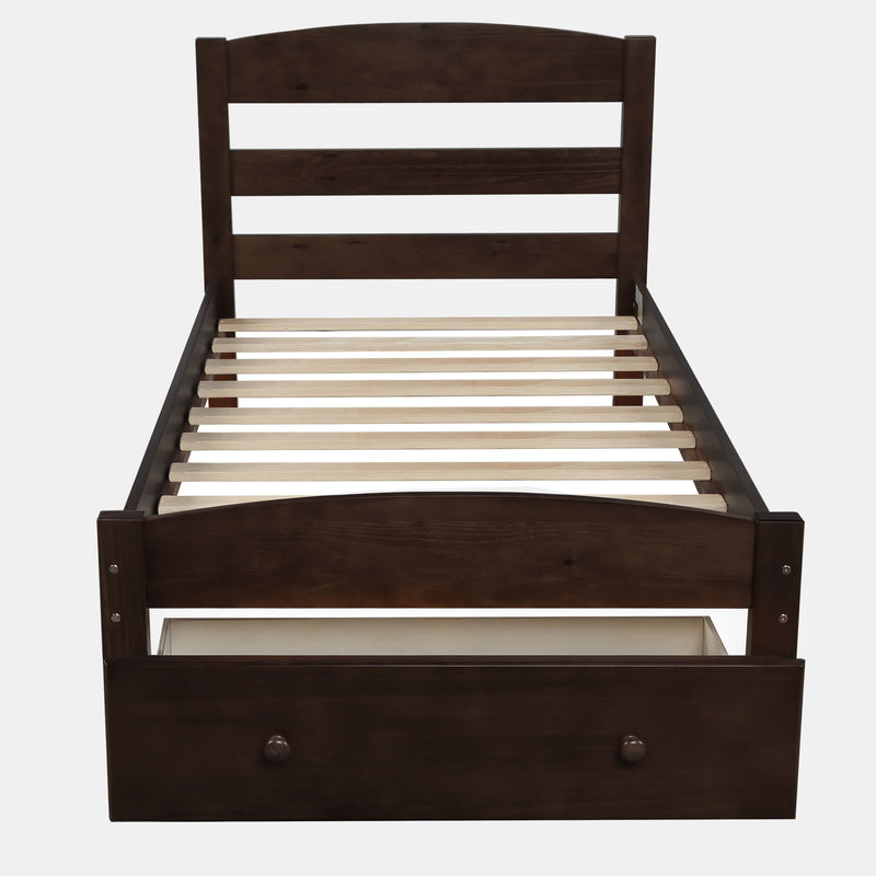 Twin Platform Bed Frame With Storage Drawer And Wood Slat Support No Box Spring Needed - Espresso