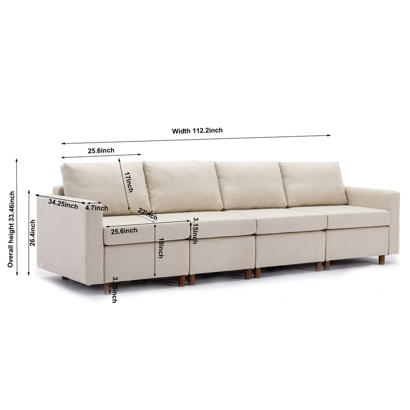 4 Seat Module Sectional Sofa Couch With 2 Ottoman For Living Room, Seat Cushion And Back Cushion Non-Removable And Non-Washable