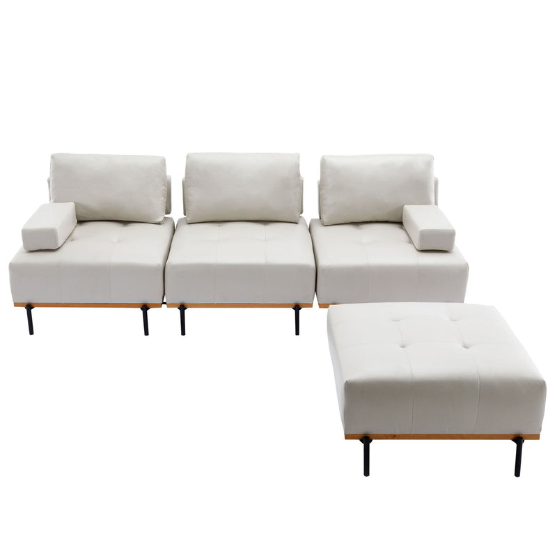 L-Shape Sectional Sofa 3 Seater Couches With A Removable Ottoman, Comfortable For Living Room