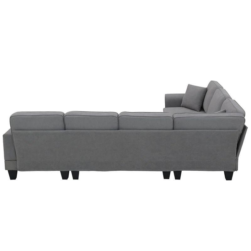 Modern U Shape Sectional Sofa, 7 Seat Fabric Sectional Sofa Set With 3 Pillows Included For Living Room, Apartment, Office