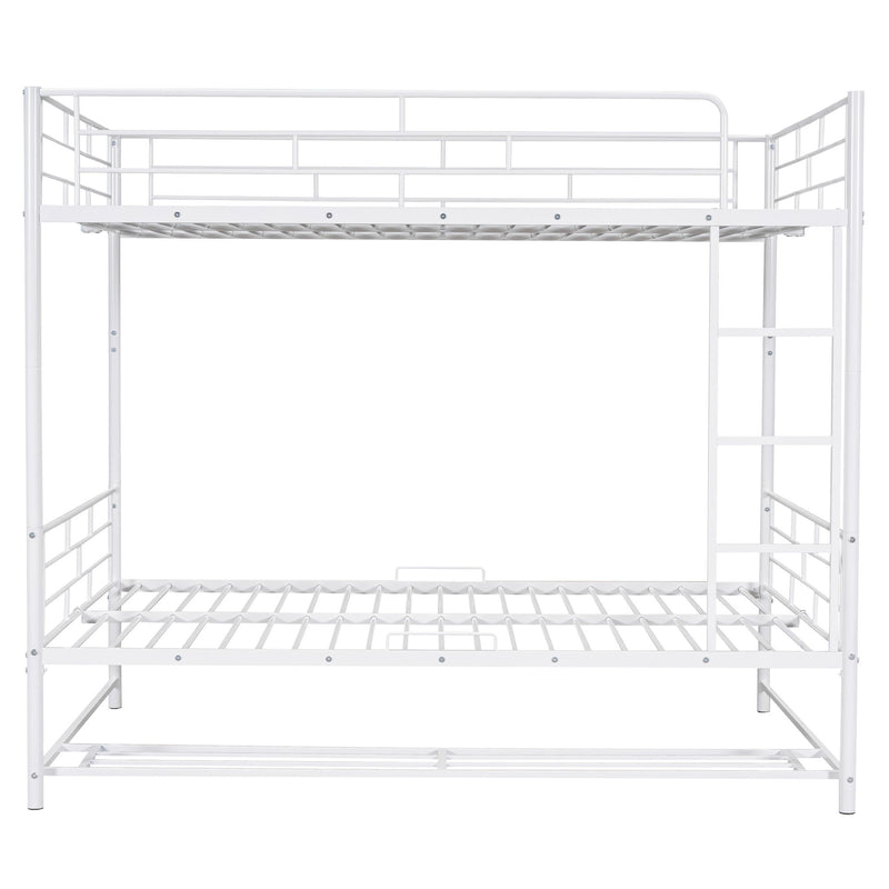 Full Over Full Metal Bunk Bed With Shelf And Guardrails - White