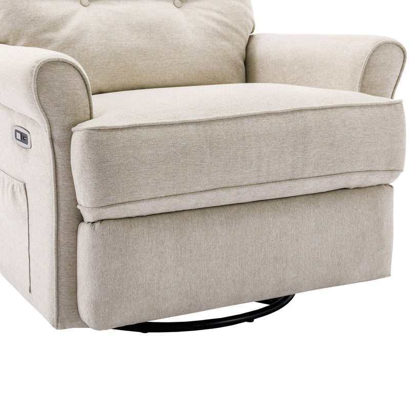 Reclining Chair 270 Degree Swivel Recliner Chairs With USB Port, Side Pocket And Touch Sensitive Lamp For Living Room, Bedroom - Cream