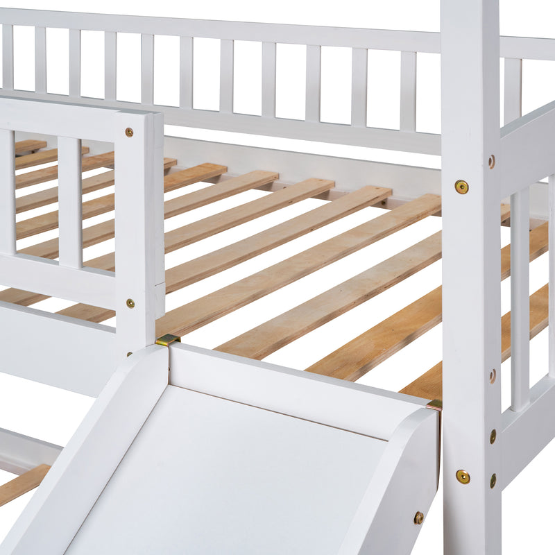 Twin Over Twin Bunk Bed with Slide, House Bed with Slide, White(OLD SKU: LT000213AAK)