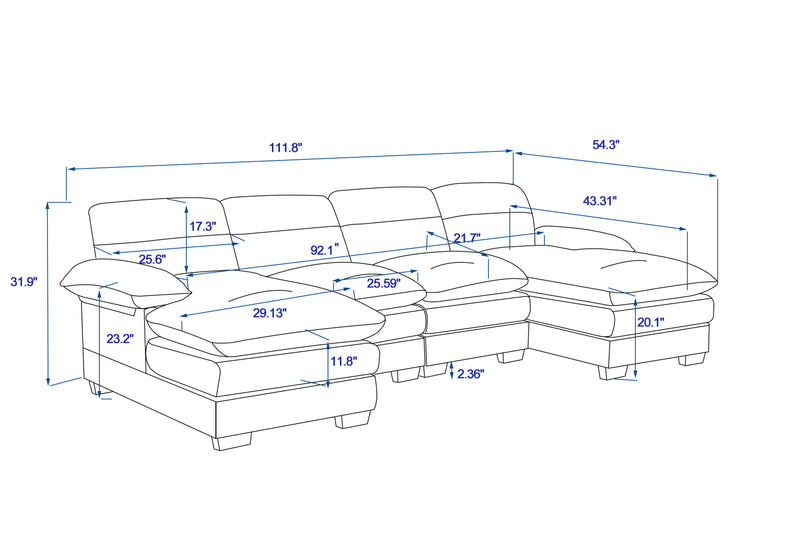 U-Shaped Profile Sofa, Including Two Single Seats And Two Chaise, Modular Sofa, Corduroy Sofa