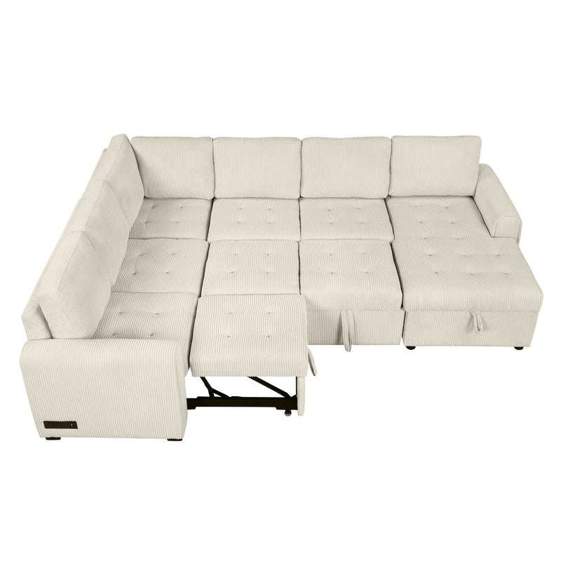 U-Shaped Sofa Sectional Sofa Pull-Out Sofa Bed With A Storage Chaise Lounge, Charging Devices For Living Room - Beige