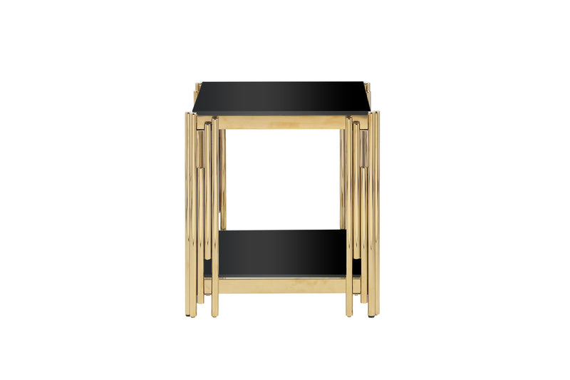 Square End Table With Tempered Glass Top For Living Room - Black / Gold