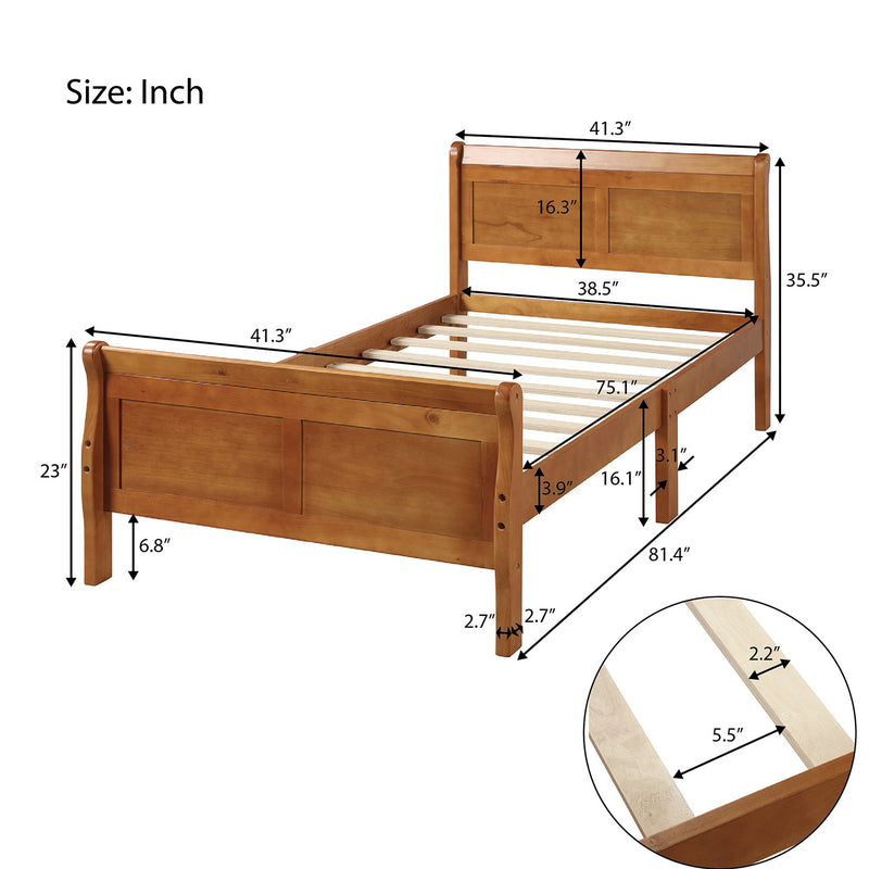 Wood Platform Bed Twin Bed Frame Mattress Foundation Sleigh Bed with Headboard/Footboard/Wood Slat Support