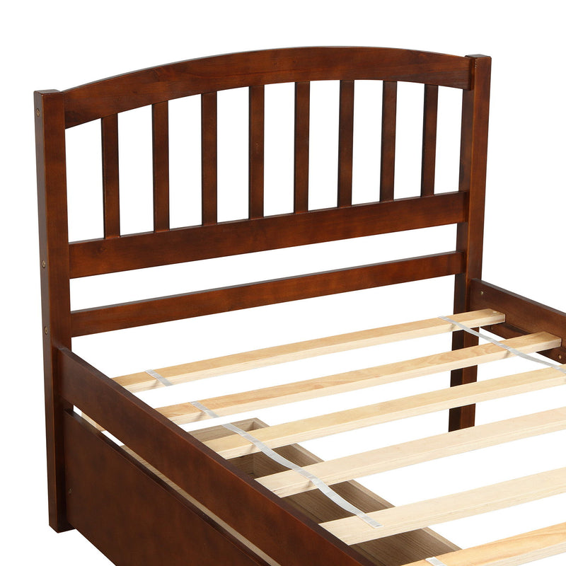 Twin Platform Storage Bed Wood Bed Frame With Two Drawers And Headboard Walnut