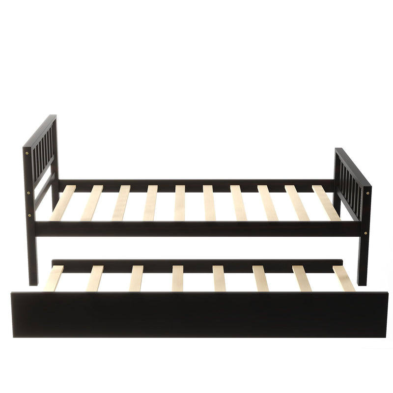 Twin Bed With Trundle, Platform Bed Frame With Headboard And Footboard, For Bedroom Small Living Space, No Box Spring Needed