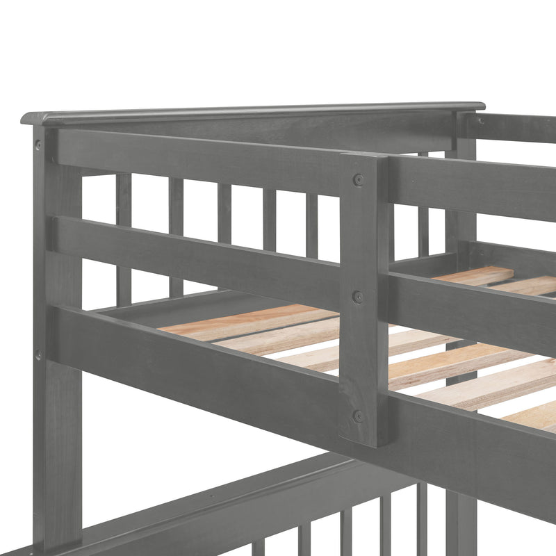 Twin Over Full Stairway Bunk Bed With Drawer, Storage And Guard Rail For Bedroom, Dorm, For Adults