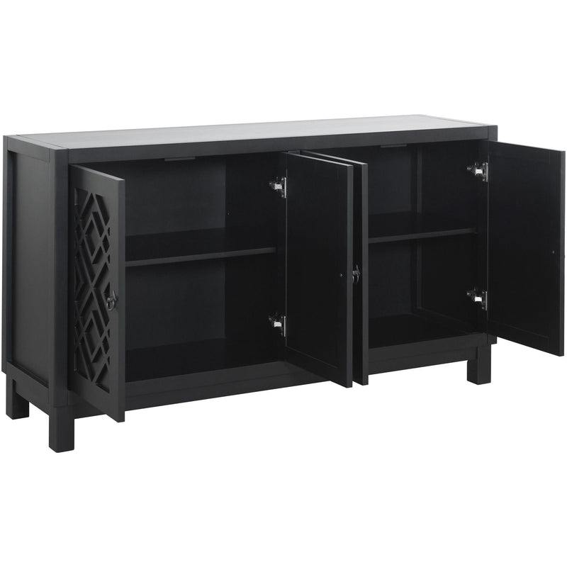 Large Storage Space Sideboard, 4 Door Buffet Cabinet With Pull Ring Handles For Living Room, Dining Room