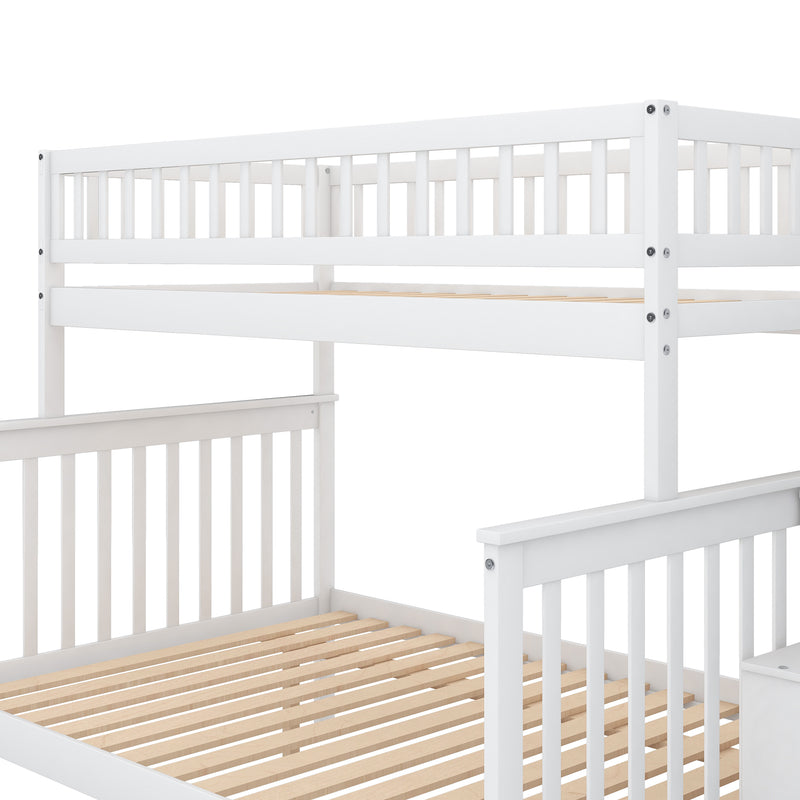 Twin over Full Bunk Bed with Trundle and Staircase,White