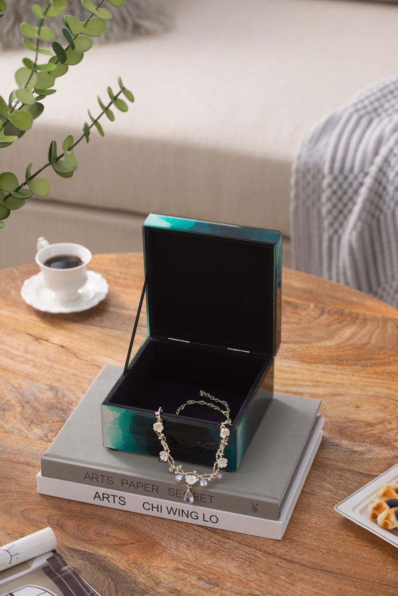 Bethany - Aqua Jewelry Box, Stackable Decorative Storage Boxes & Lids