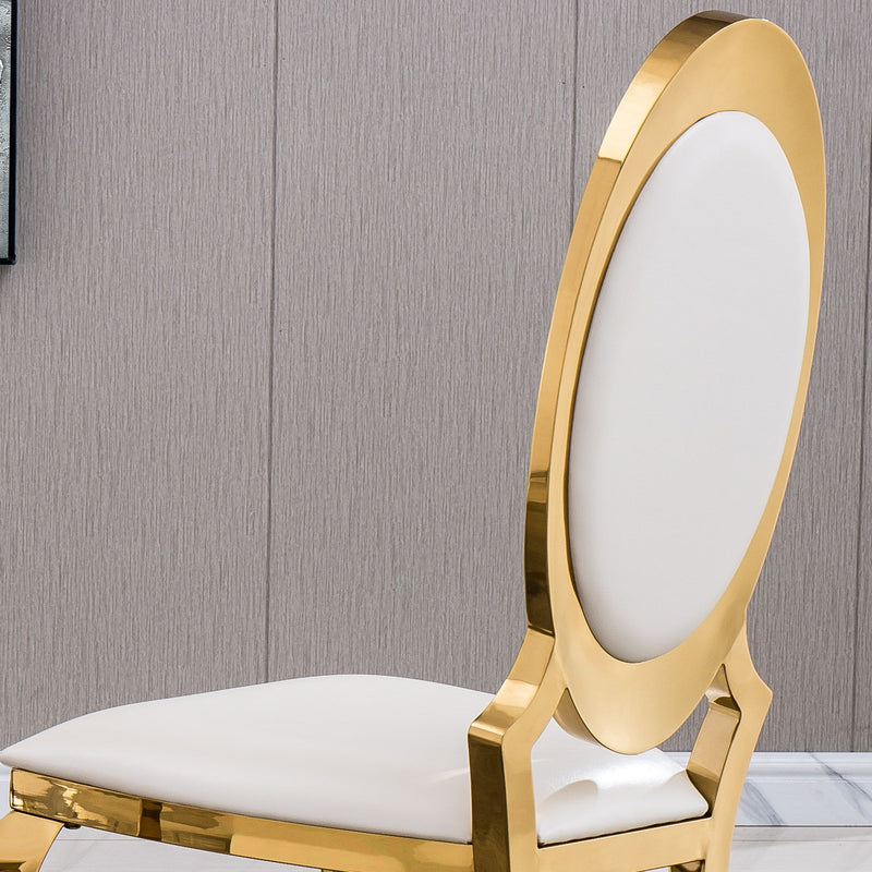 Leatherette Dining Chair With Oval Backrest (Set of 2), Stainless Steel Legs - Gold Frame