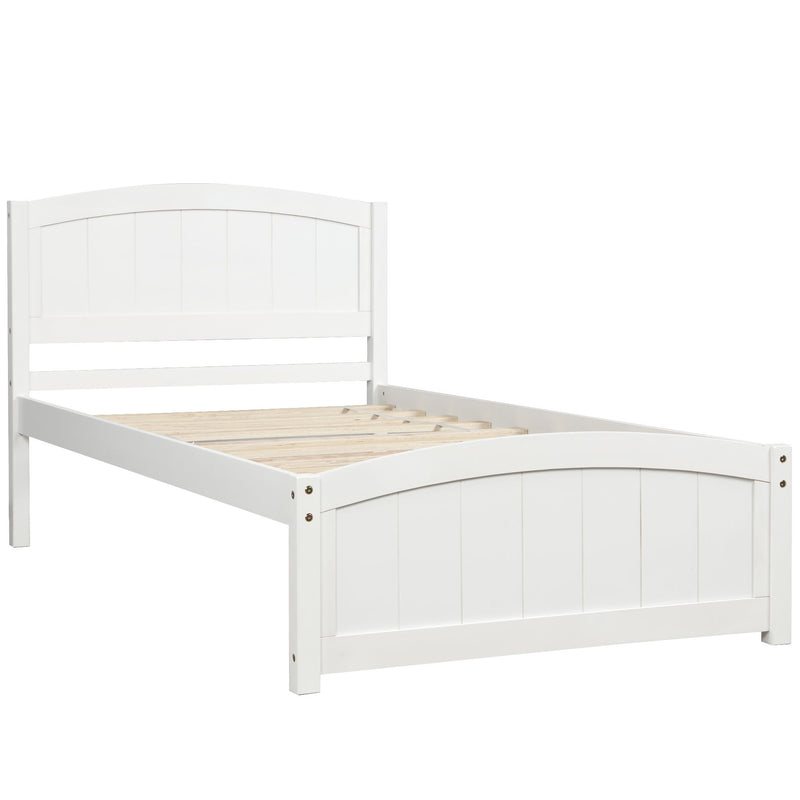 Twin Platform Bed With Headboard, Footboard And Wood Slat Support - White