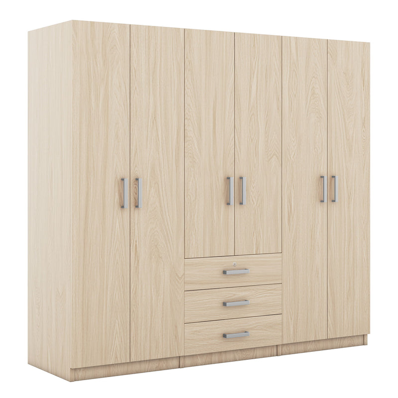 6 Doors Wooden Wardrobe Storage For Bedroom With Big Drawers