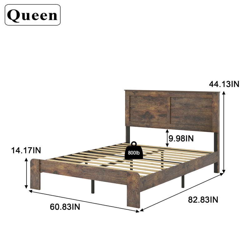 Bed Frame Queen Size, Wood Platform Bed Frame , Noise Free,No Box Spring Needed and Easy Assembly Tool,Large Under Bed Storage,Dark Brown