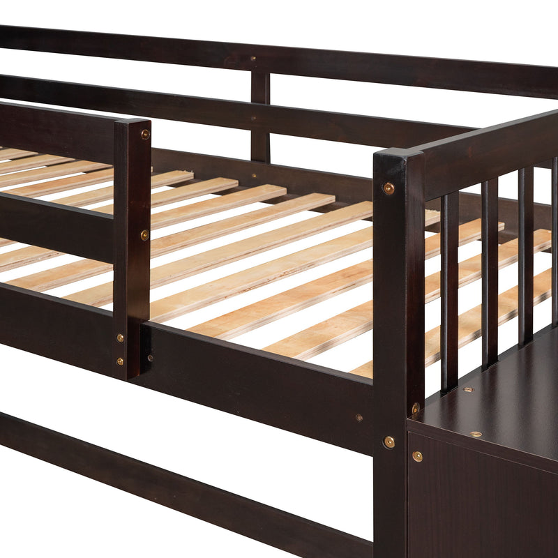 Twin Over Twin Bunk Bed With 4 Drawers And 3 Shelves