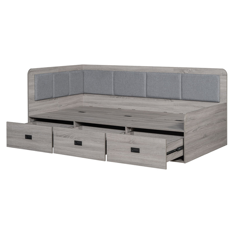 Twin Size Daybed With Three Drawers And Three Storage Compartments - Gray