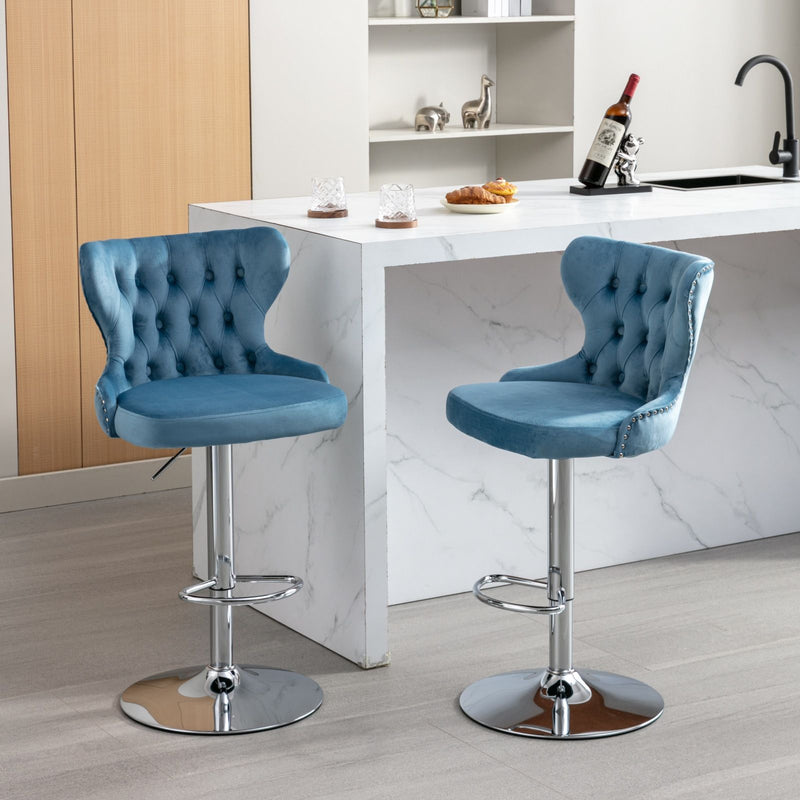 Swivel Barstools Adjusatble Seat Height From 25-33", Modern Upholstered Chrome Base Bar Stools With Backs Comfortable Tufted For Home Pub And Kitchen Island