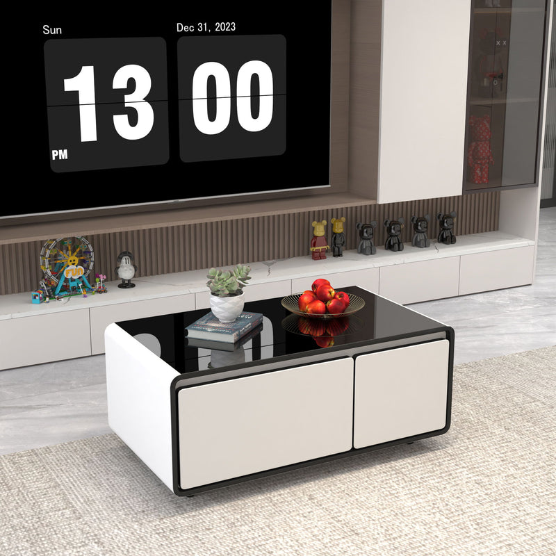 Modern Smart Coffee Table With Built In Fridge, Outlet Protection, Wireless Charging, Mechanical Temperature Control, Power Socket, USB Interface And Ice Water Interface