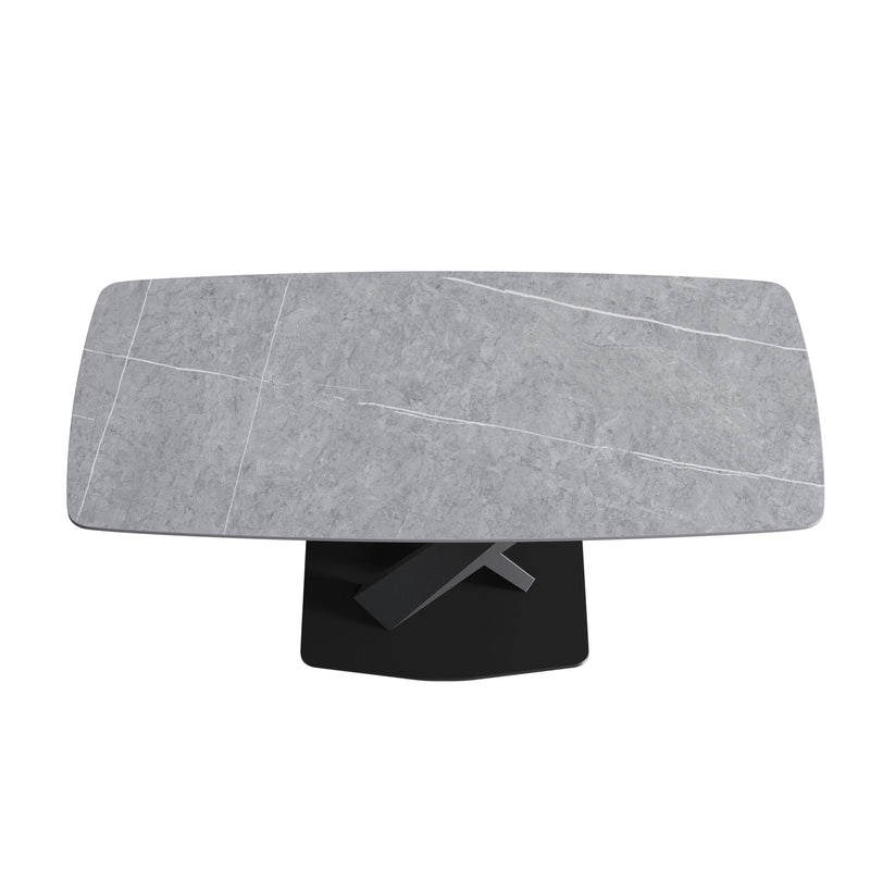 70.87" Modern Artificial Stone Gray Curved Black Metal Leg Dining Table, Can Accommodate 6-8 People - Gray / Black