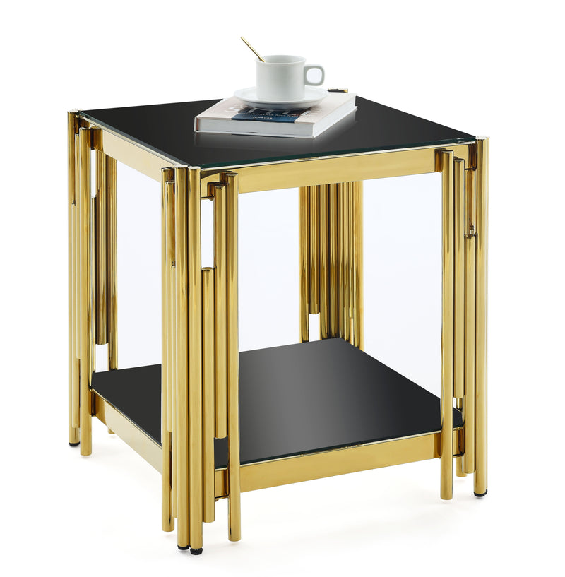 Square End Table With Tempered Glass Top For Living Room - Black / Gold