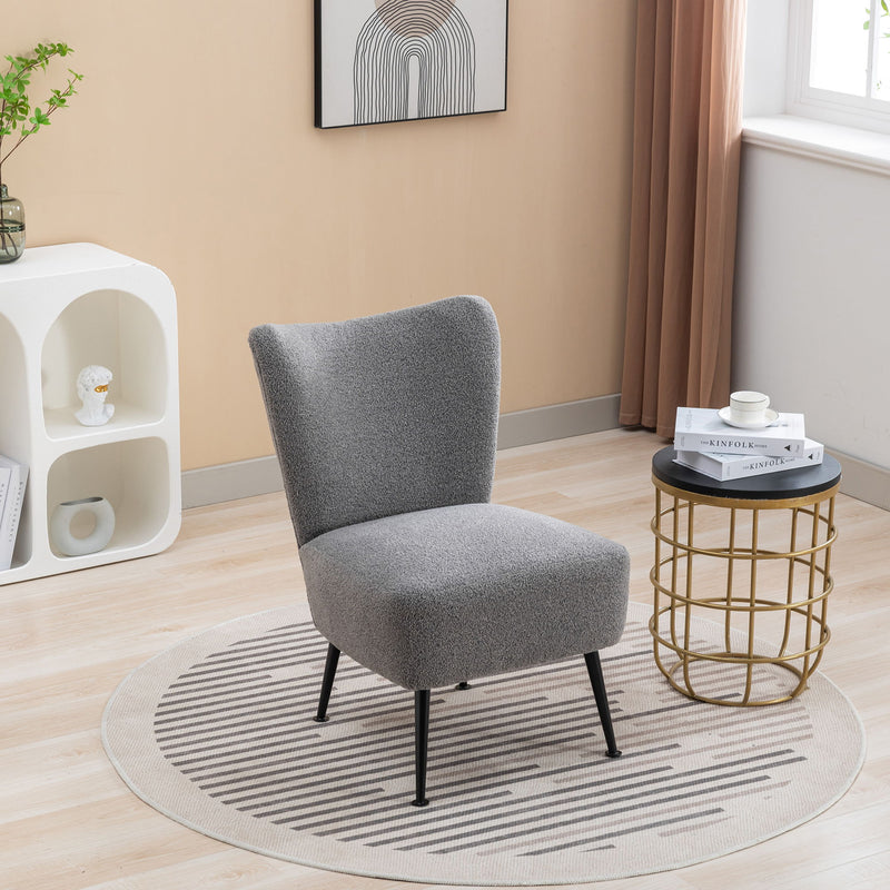 Boucle Upholstered Armless Accent Chair Modern Slipper Chair, Cozy Curved Wingback Armchair, Corner Side Chair