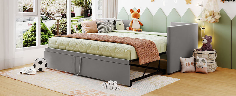 Twin Size Upholstered daybed with Pop Up Trundle, Gray