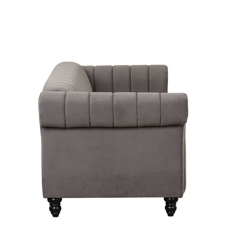 Modern Sofa Dutch Fluff Upholstered Sofa With Solid Legs, Buttoned Tufted Backrest