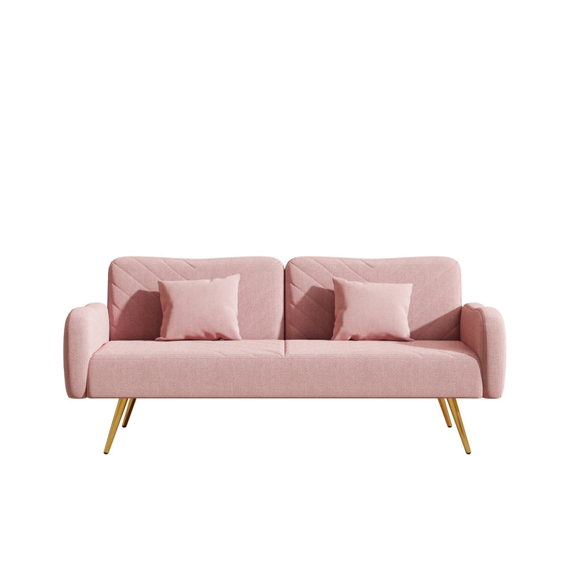 Double Sofa With Split Backrest And Two Throw Pillows, Suitable For Living Room, Apartment, Home Office - Pink