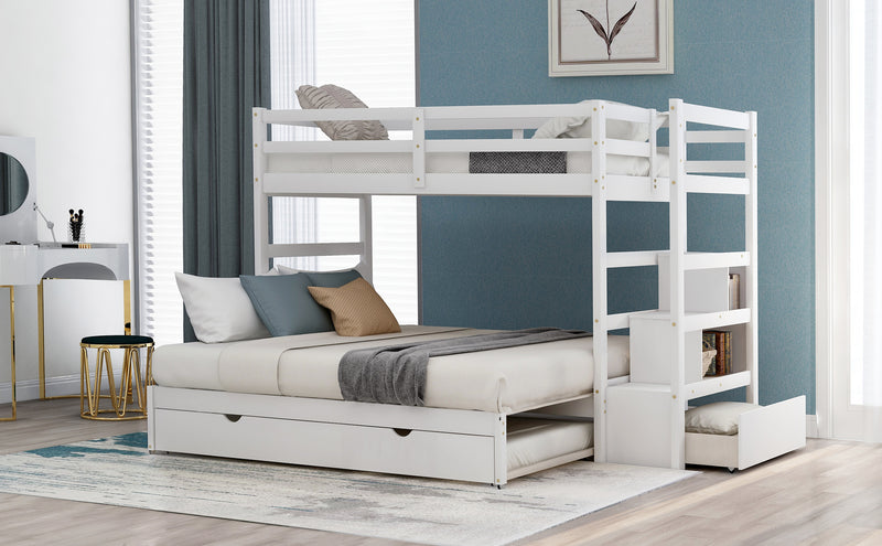 Twin over Twin/King (Irregular King Size) Bunk Bed with Twin Size Trundle, Extendable Bunk Bed   (White)(OLD SKU :LP000032AAK)