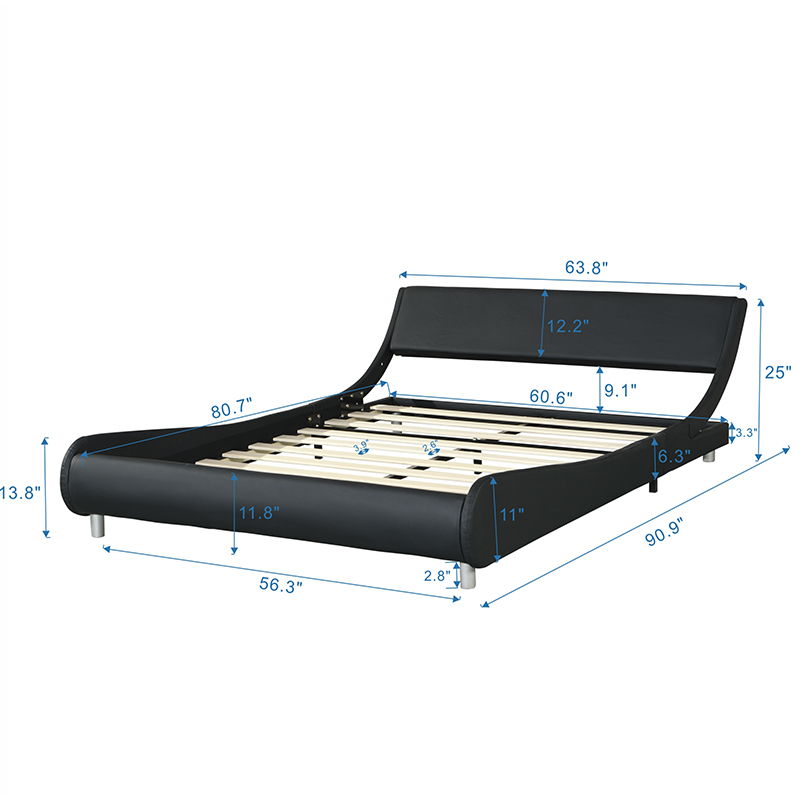 Queen Size Upholstered Platform Bed Frame, Curve Design, Wood Slat Support, No Box Spring Needed - Gray