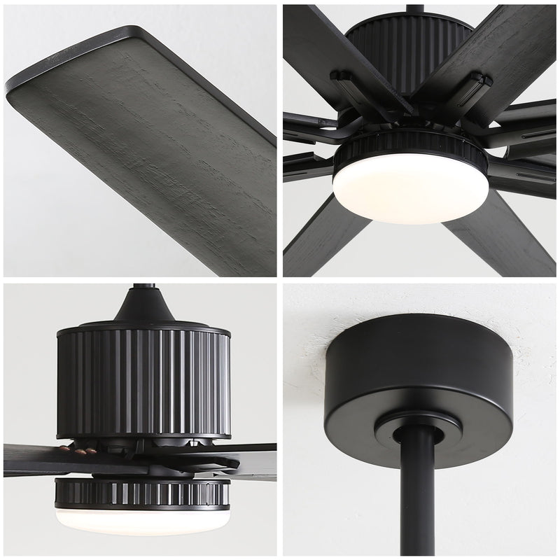 Ceiling Fan With 18W Dimmable Led Light Remote Control 8 Solid Wood Blades For Living Room - Black