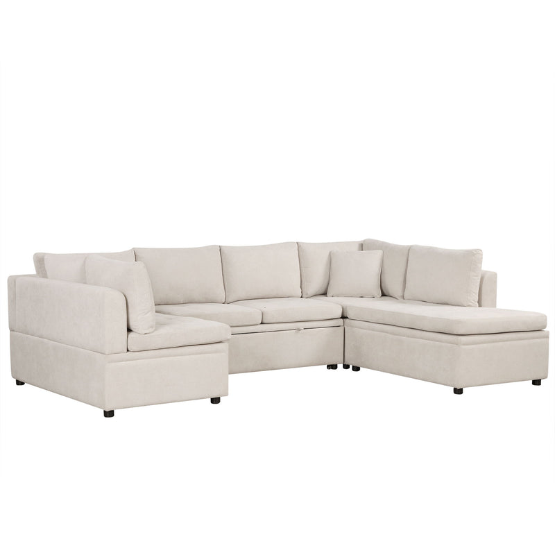 Oversized Sectional Sofa U-Shaped Sofa Couch Pull-Out Sofa Bed With Two Throw Pillows For Living Room