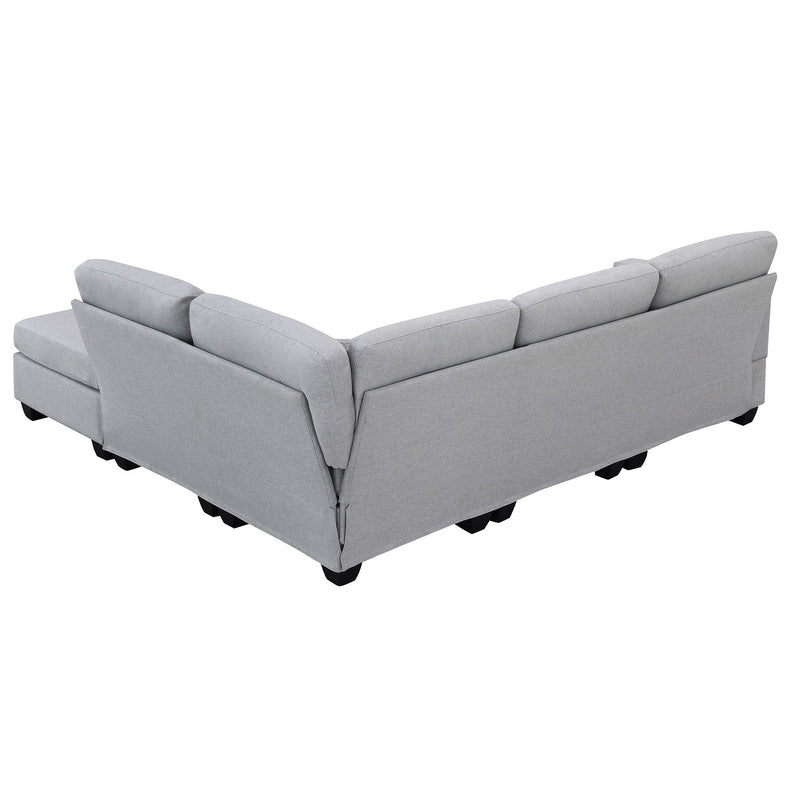 Modern Sectional Sofa, 5-Seat Modular Couch Set With Convertible Ottoman, L-Shape Linen Fabric Corner Couch Set With 2 Pillows For Living Room, Apartment, Office