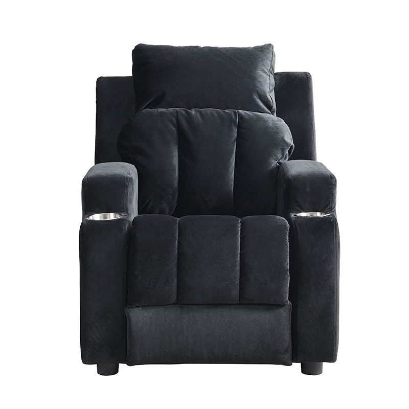 Kids Recliner Chair, Kids Upholstered Couch With Two Cup Holder, Footrest, Backrest, Toddlers Recliner, Headrest And Footrest - Black