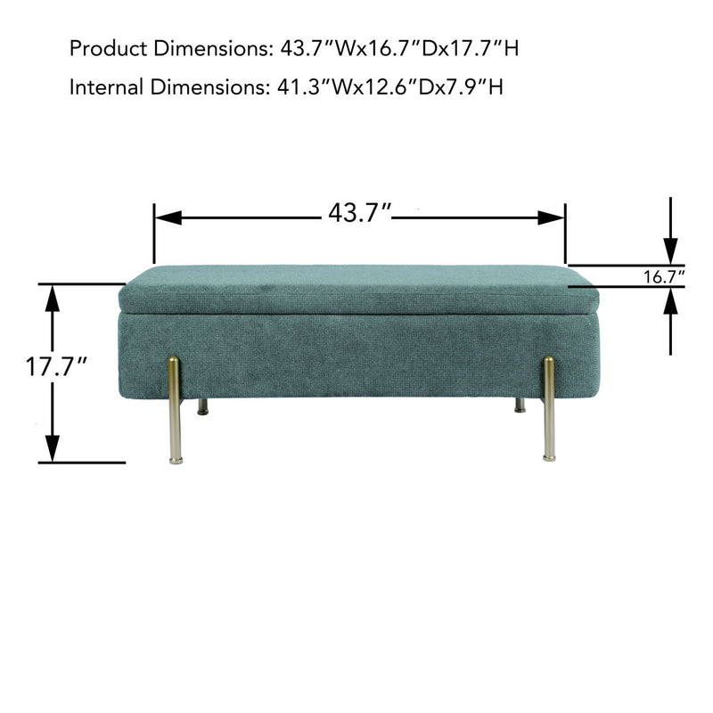 Upholstered Storage Bench Rectangular Ottoman Entryway Bench Storage Chest With Padded Seat Bed End Stool For Hallway Living Room Bedroom - Green