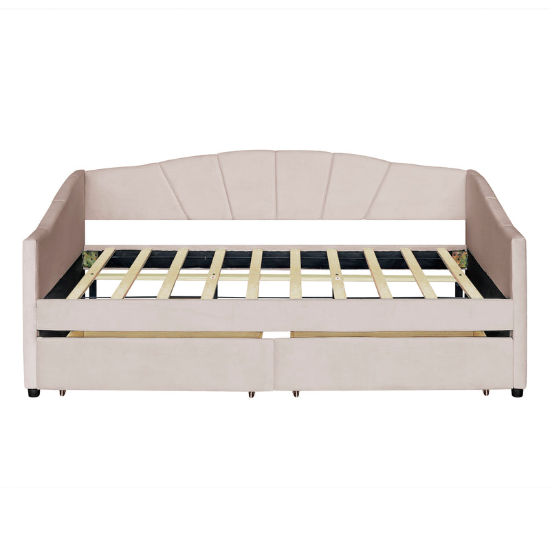 Upholstered daybed Twin Size with Two Drawers and Wood Slat  ,Beige