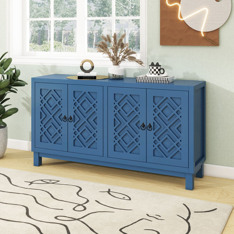 Large Storage Space Sideboard, 4 Door Buffet Cabinet With Pull Ring Handles For Living Room, Dining Room